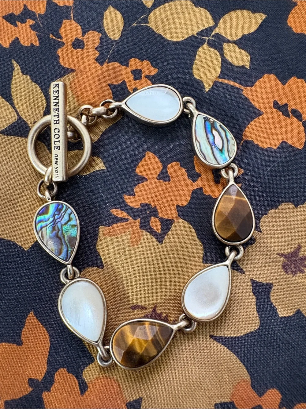 Kenneth Cole Teardrop Multi-Stone Bracelet in White, Brown & Mother-of-pearl
